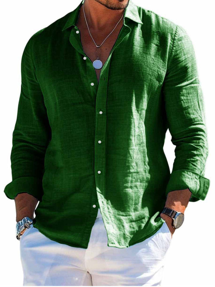 Men's structured linen shirt with open collar, lightweight texture and casual-tailored fit Mune Fashion