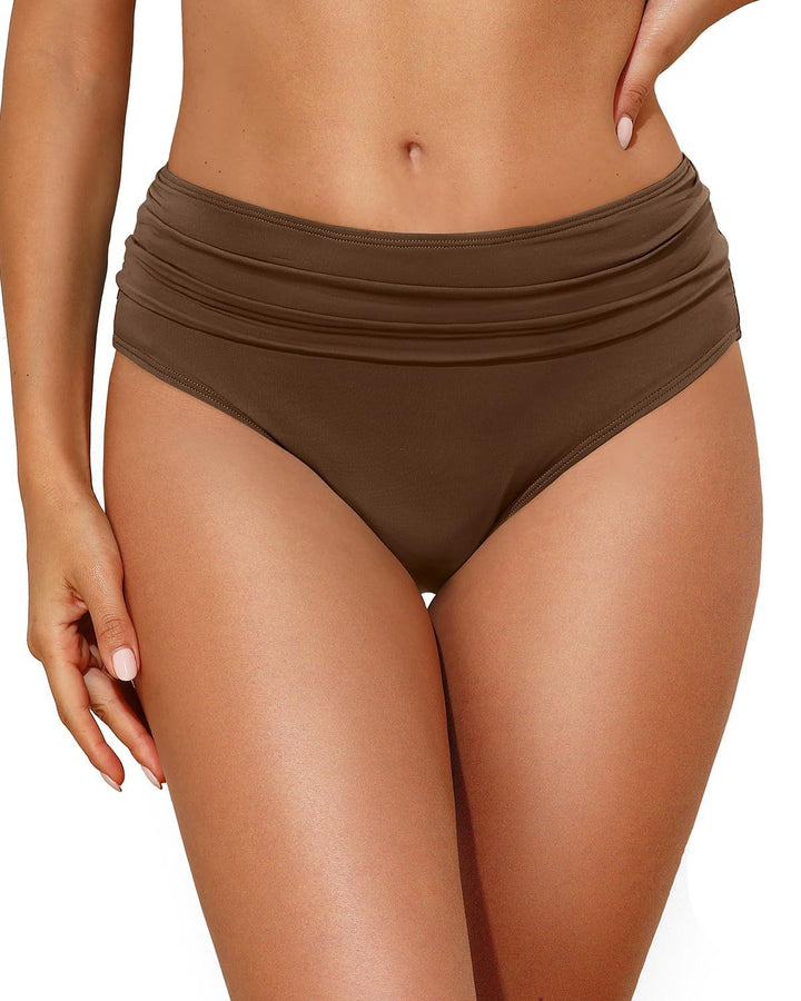 Women's High-Waisted Bikini Bottom with Elegant Gathering Mune Fashion
