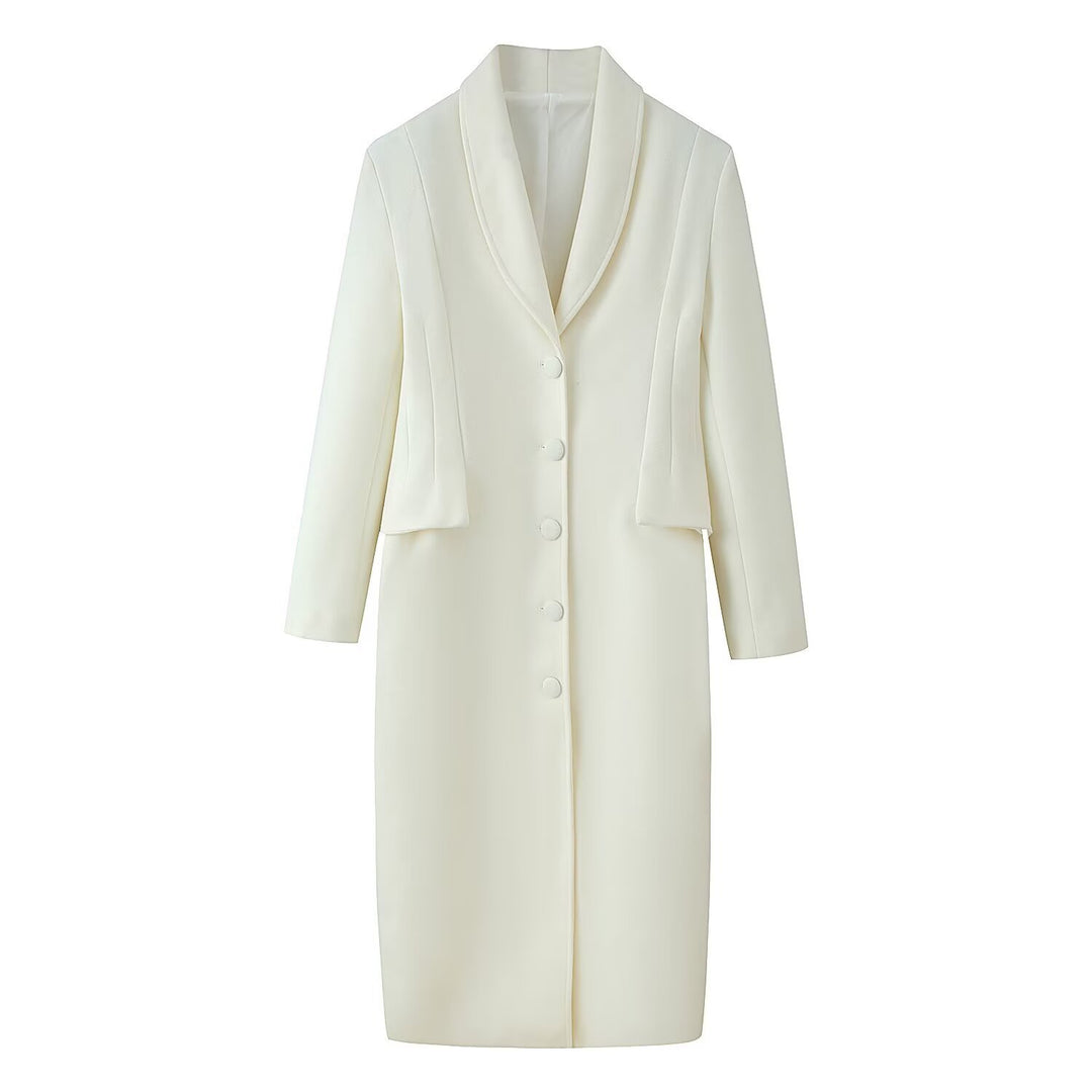 Women’s Longer Wool Blend Coat with Shawl Collar and Tailored Silhouette Mune Fashion