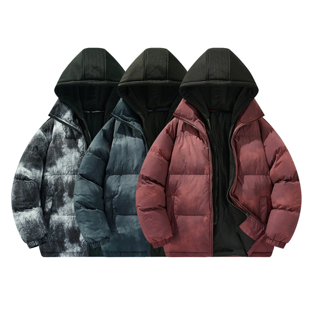 Men's padded hooded jacket with velvet look, high collar and elastic cuffs Drune