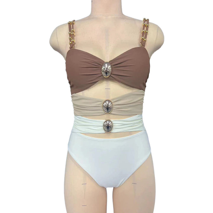 Women's High-Waisted Bikini with Elaborate Wrap Design and Golden Accents Mune Fashion