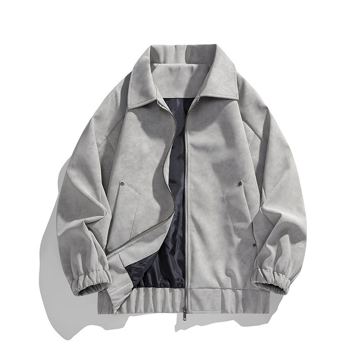 Men's faux velvet bomber jacket in oversized boxy cut with two-way zipper & elastic hem Mune Fashion