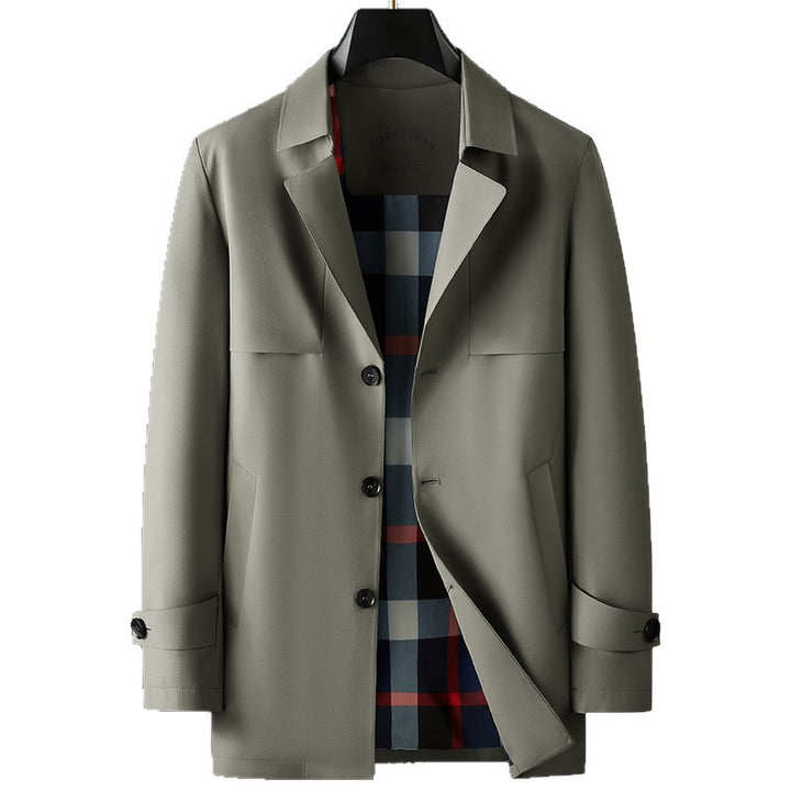 Men's shorter business overcoat with water-repellent surface and checked lining Mune Fashion