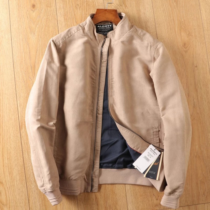 Men's short jacket made of suede look with stand-up collar and elastic ribbed hem Mune Fashion