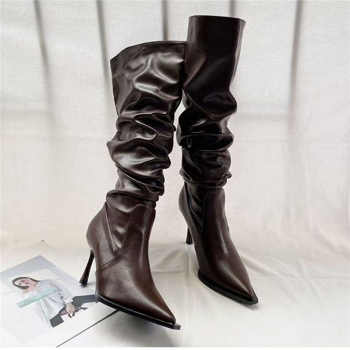 Women Slouchy knee-high boots with pointed toe shape and sculptural stiletto heel Mune Fashion