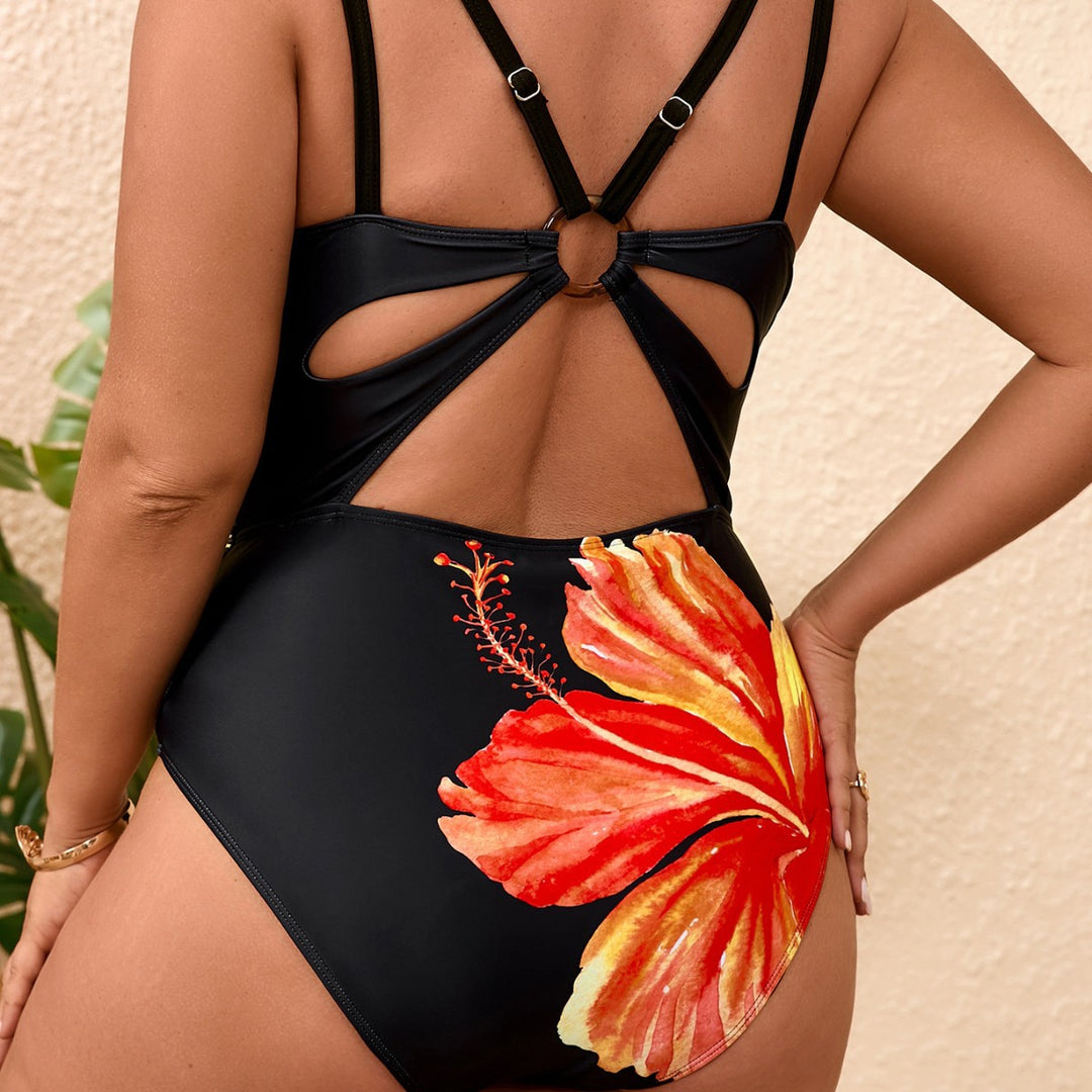 Women's One-Piece Swimsuit with Floral Design and V-Neck Mune Fashion