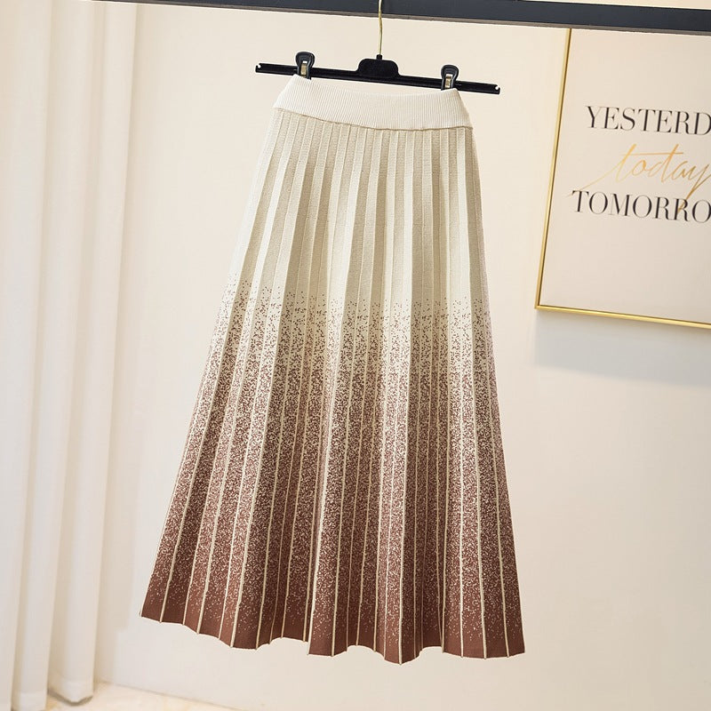 Ladies Elegant Pleated Skirt with Contrasting Stripes Mune Fashion