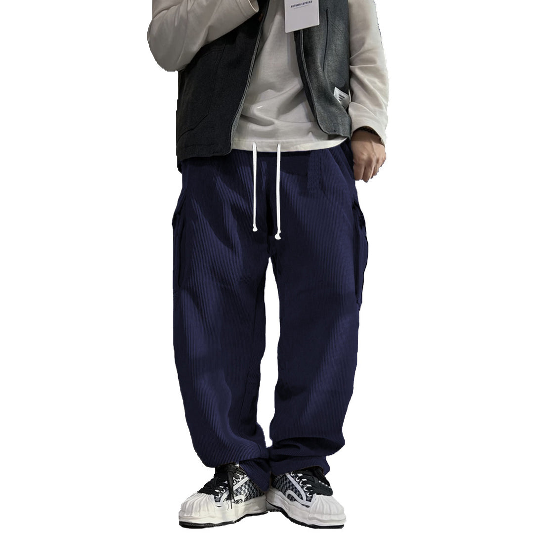 Men's Loose Cord Cargo Pants with Drawstring, Elastic Waistband & Multi-functional Pockets Mune Fashion