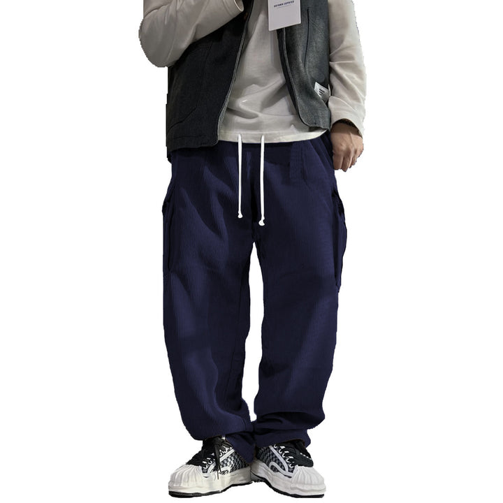 Men's Loose Cord Cargo Pants with Drawstring, Elastic Waistband & Multi-functional Pockets Mune Fashion