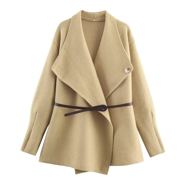 Women’s Wrap Coat with Oversized Shawl Collar and Waist Belt Mune Fashion