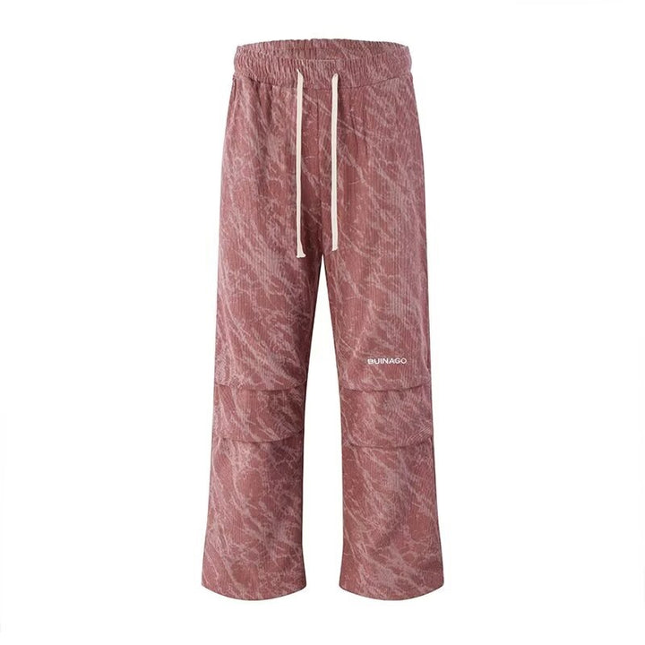 Men's Wide Cargo-Baggy Pants with Drawstring Waist, Flap Pockets & Technical Marble Print Mune Fashion