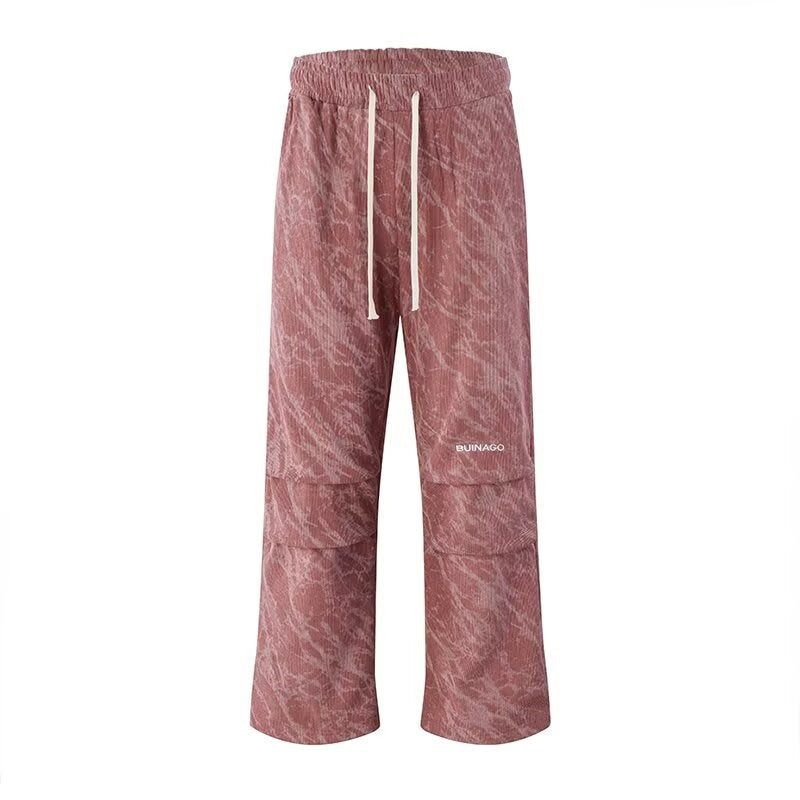 Men's Wide Cargo-Baggy Pants with Drawstring Waist, Flap Pockets & Technical Marble Print Mune Fashion