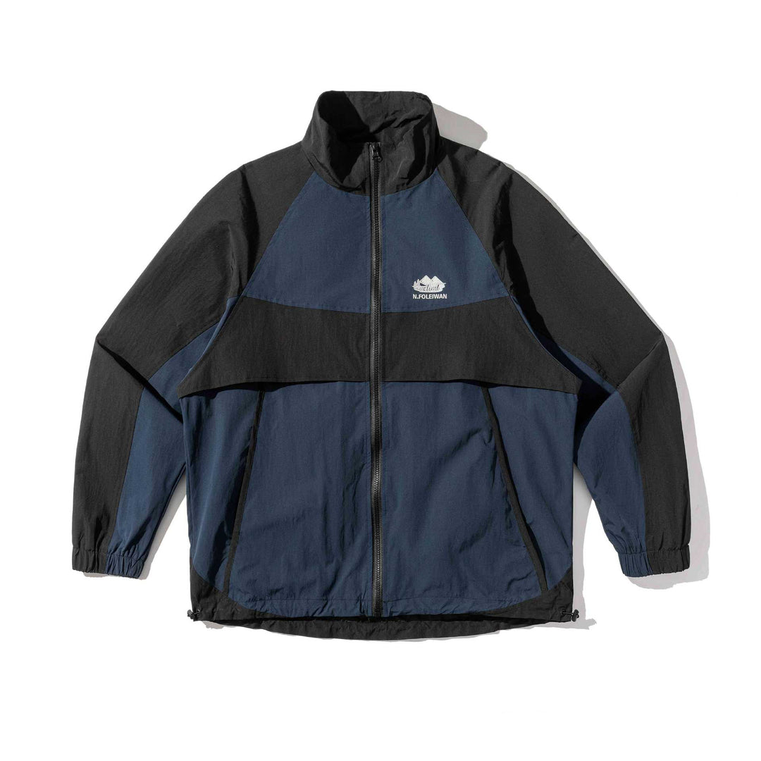 Unisex Lightweight Colorblock Windbreaker in Boxy Cut with High Stand-Up Collar and Drawstring Hem Mune Fashion