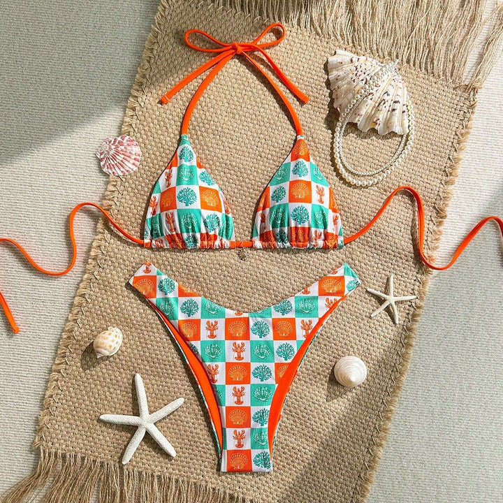 Women Triangle Bikini with maritime patterns and adjustable straps Mune Fashion