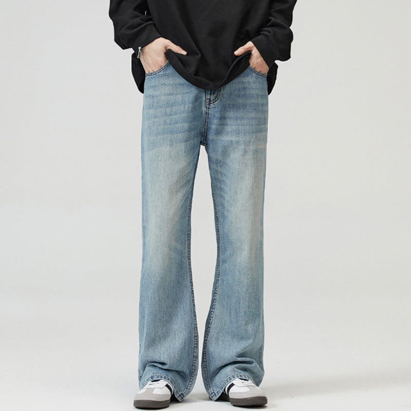 Men's wide washed baggy jeans with flared leg and extended hem Mune Fashion