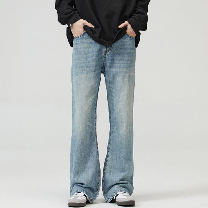 Men's wide washed baggy jeans with flared leg and extended hem Mune Fashion