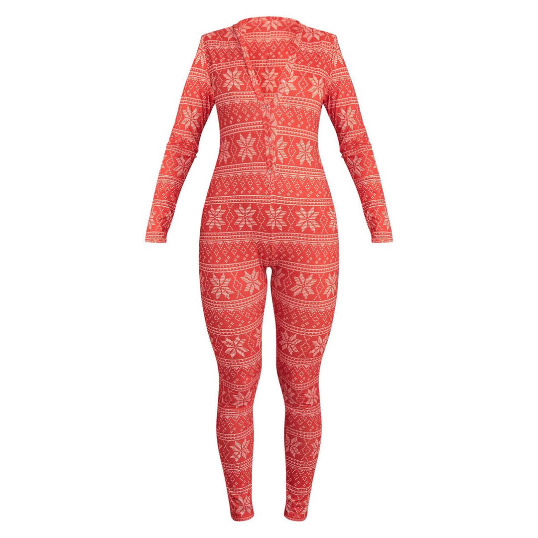 Women's Cozy Jumpsuit with Christmas Design and Long Sleeve Mune