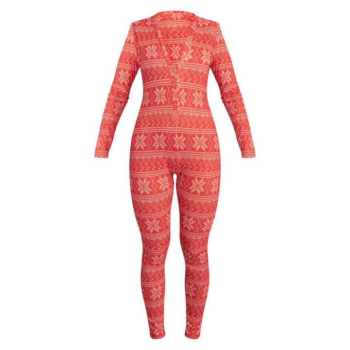 Women's Cozy Jumpsuit with Christmas Design and Long Sleeve Mune