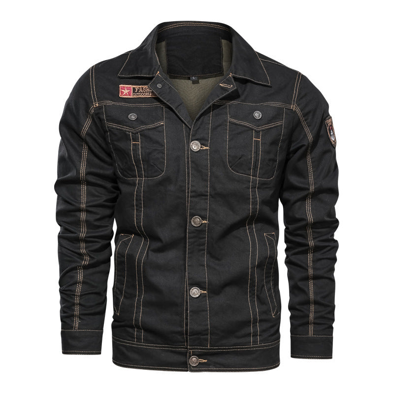 Men's Lightweight Canvas Field Jacket in Military Cut with Contrasting Quilted Seams and Chest Flap Pockets Mune Fashion