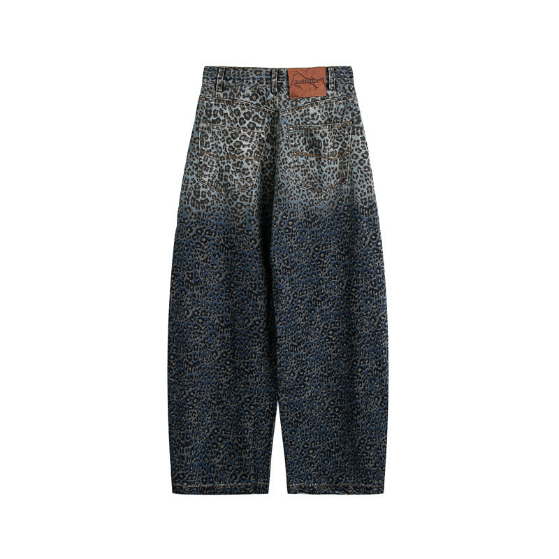 Ladies Cropped Wide Jeans with High Waist and Leopard Print Mune Fashion