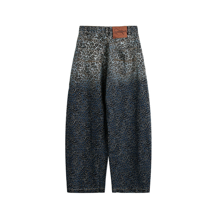 Ladies Cropped Wide Jeans with High Waist and Leopard Print Mune Fashion