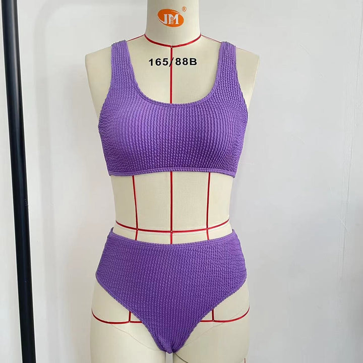 Ladies High-Waist Bikini Set with fashionable ribbed knit Mune Fashion