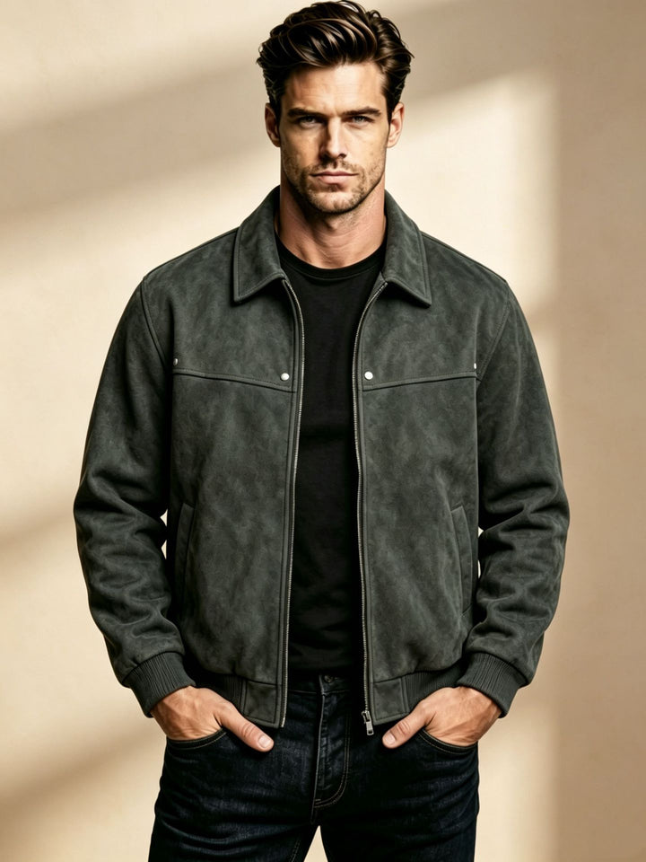 Men's Stylish Leather Jacket with Classic Collar