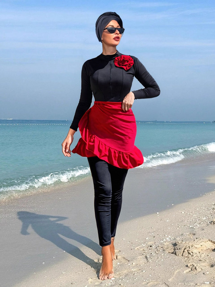 Women's Stylish Swimsuit with Skirt and Long Sleeve Mune Fashion