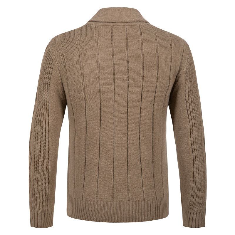 Men's Cable Knit Cardigan with Shawl Collar and Button Placket Mune Fashion