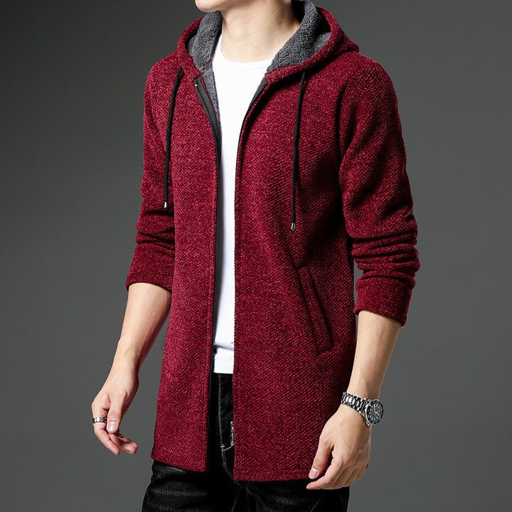 Men's urban hooded knitted coat with teddy lining, concealed zipper and side pockets Mune Fashion