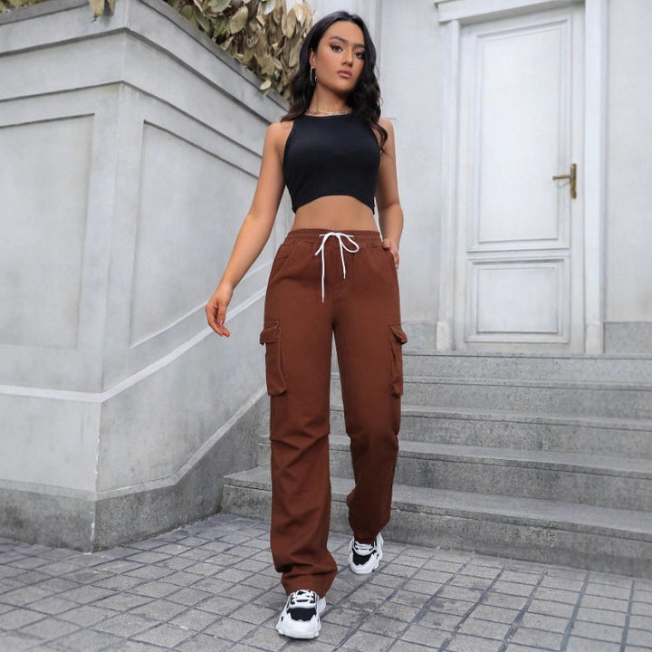 Women's high-waist cargo joggers with wide leg and drawstring Mune Fashion