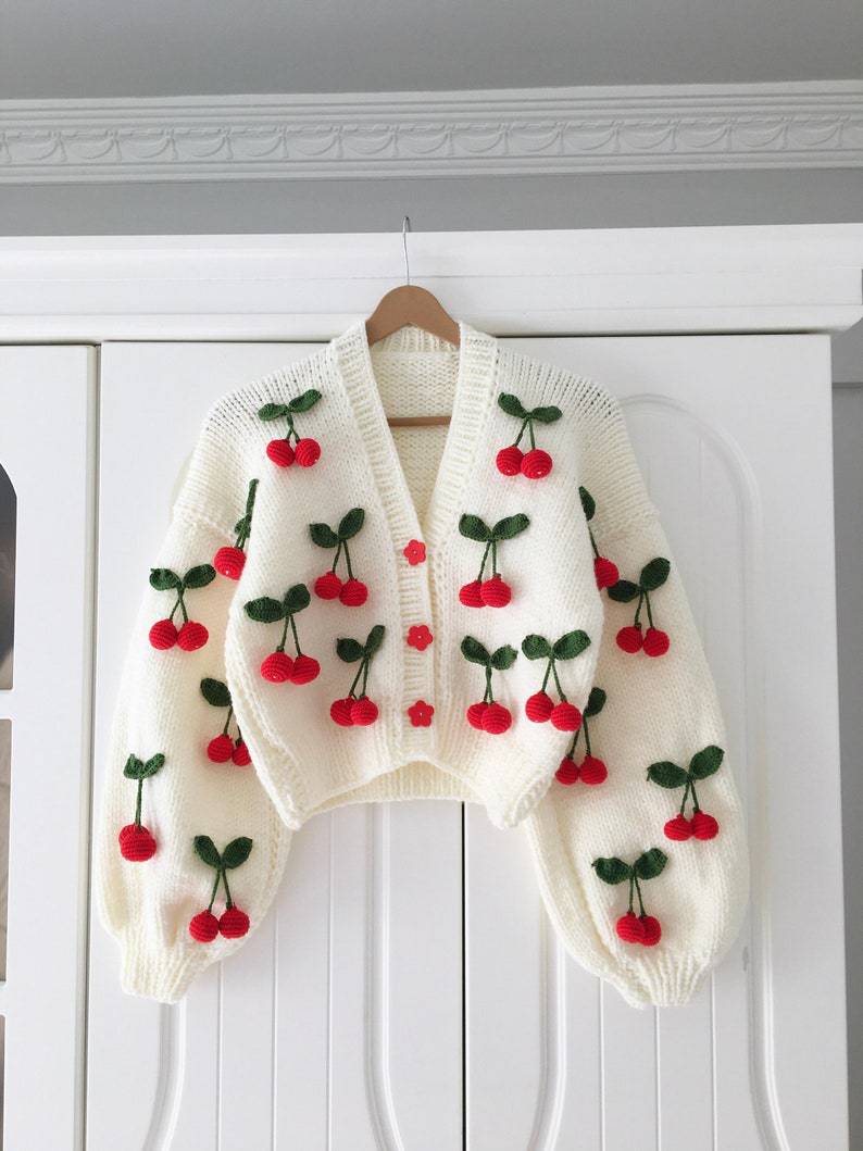Ladies Playful Knitted Cardigan with Cherry Design