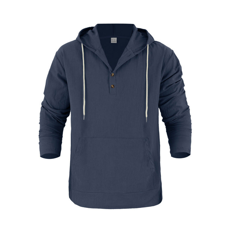 Men's Hoodie with Button Placket and Practical Pockets Mune