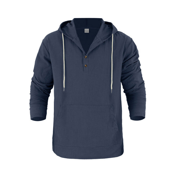 Men's Hoodie with Button Placket and Practical Pockets Mune
