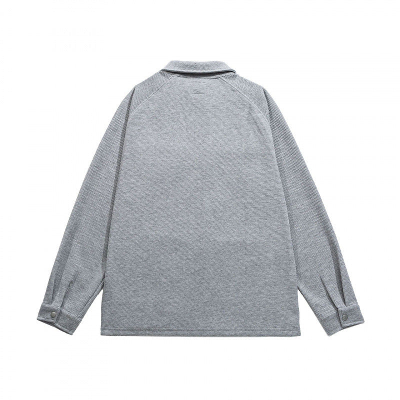 Men's Waffle Knit Half-Zip Pullover with Polo Collar Mune Fashion
