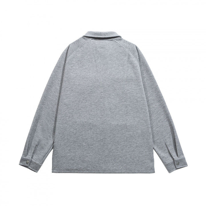 Men's Waffle Knit Half-Zip Pullover with Polo Collar Mune Fashion