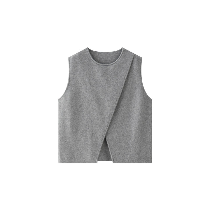 Women's Asymmetrical Knit Vest with Draped Front and Round Neck