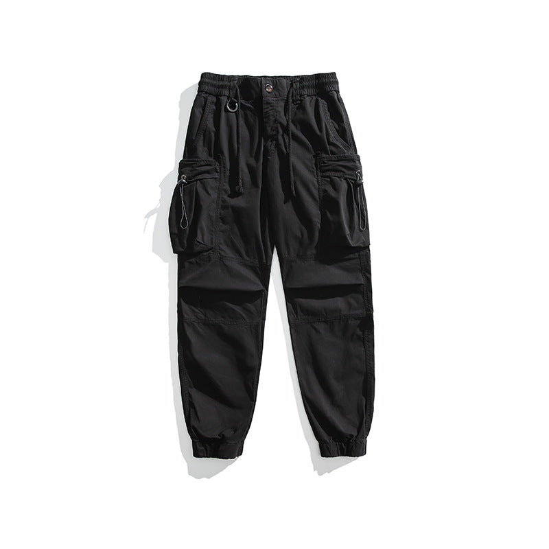 Men's military-inspired cargo pants with elastic tunnel drawstring waistband, flap and zipper pockets Mune Fashion
