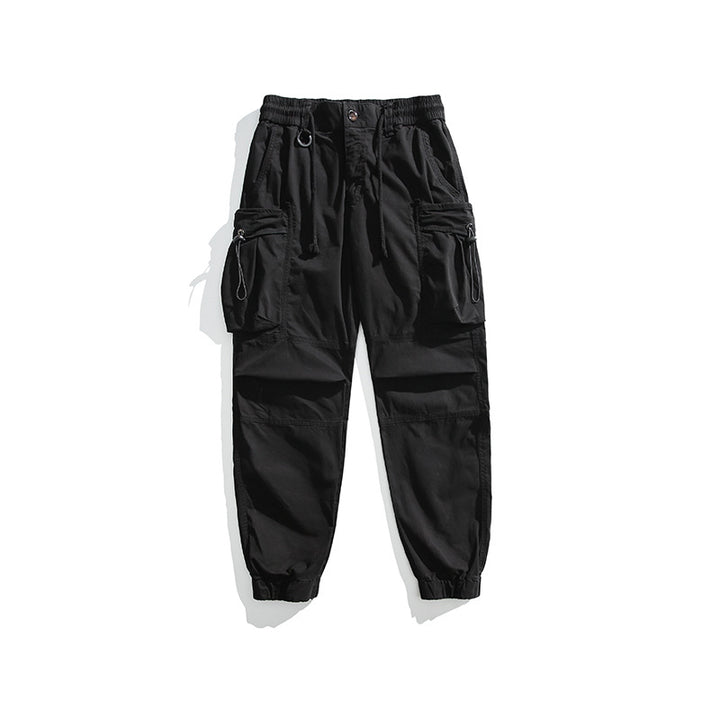 Men's military-inspired cargo pants with elastic tunnel drawstring waistband, flap and zipper pockets Mune Fashion
