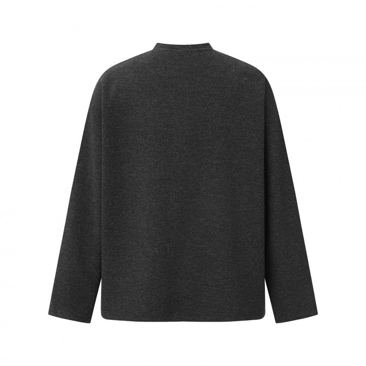 Unisex Oversize fine knit sweater with Henley button placket and stand-up collar Mune Fashion