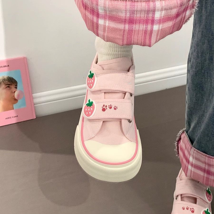 Women's leisure sneakers with cute strawberry appliqués and practical Velcro fastener Mune Fashion