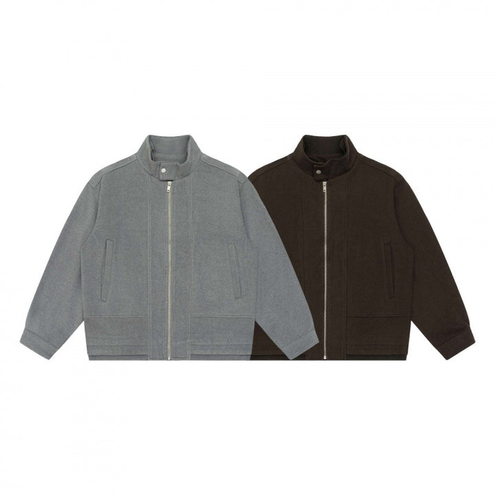 Men's short-cut boxy blouson made of wool blend with stand-up collar, metal zipper and concealed side pockets Mune Fashion