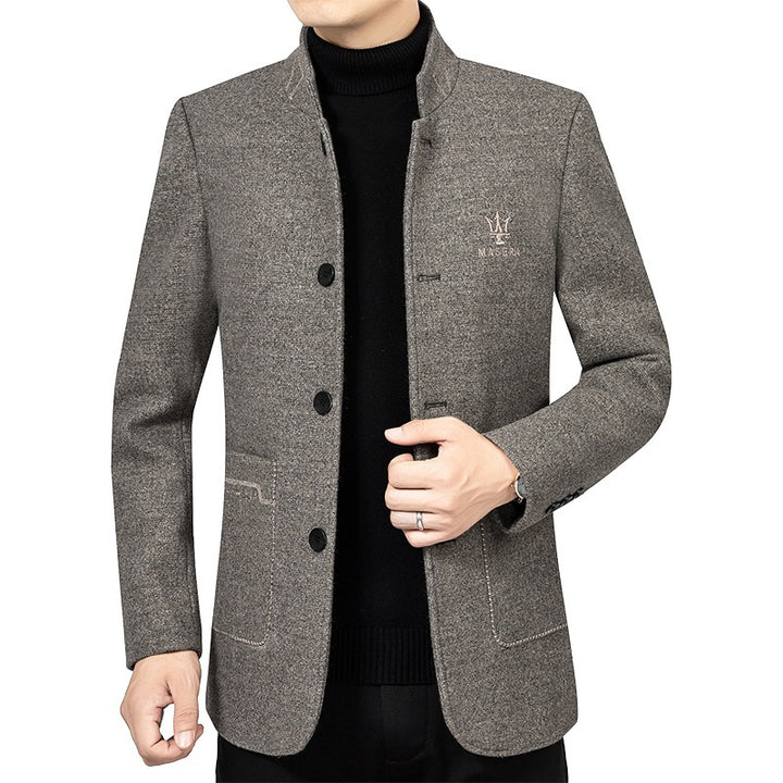 Men's short coat with stand-up collar and patch pockets made of wool blend Mune Fashion