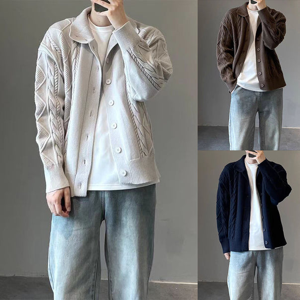 Men's chunky knit cardigan with cable pattern Mune Fashion