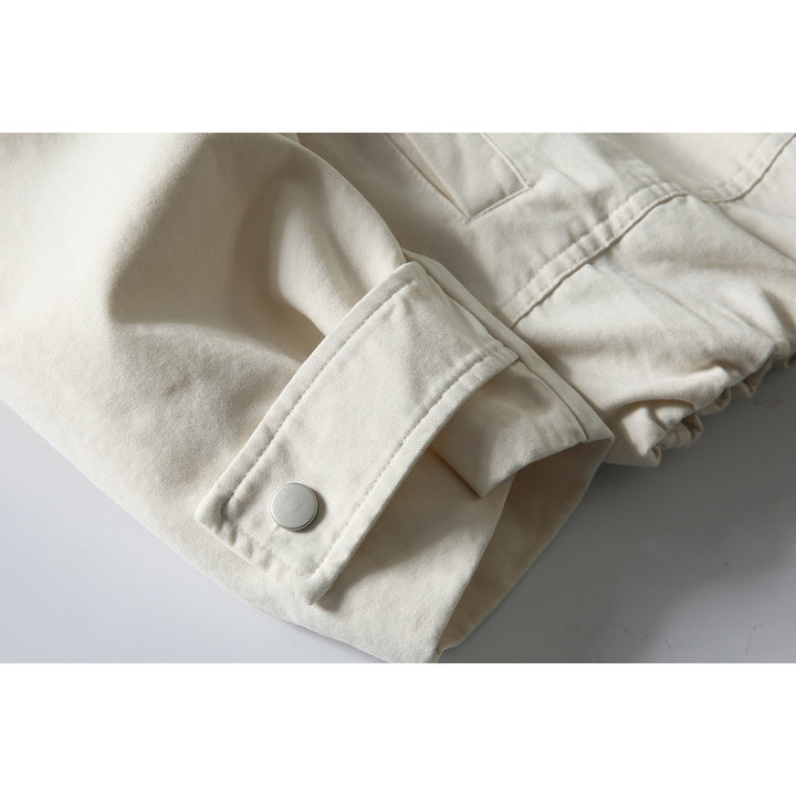 Men's short-cut boxy blouson jacket with faux leather collar, drawstring hem, and snap button cuffs Mune Fashion
