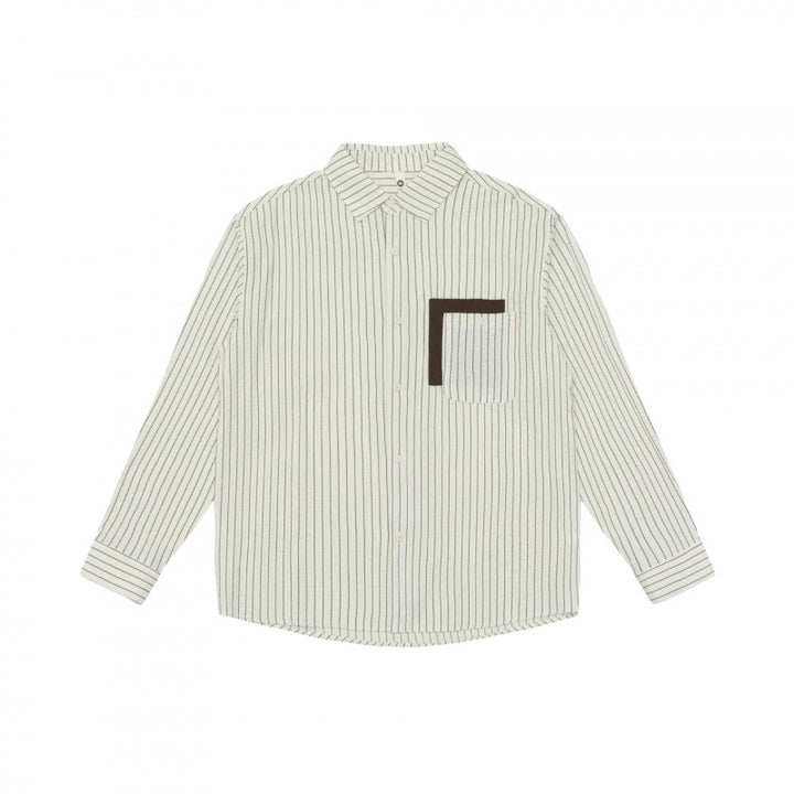 Women's Wide Striped Oversized Shirt with Kent Collar, Full Button Placket, and Contrasting Chest Pocket Mune Fashion