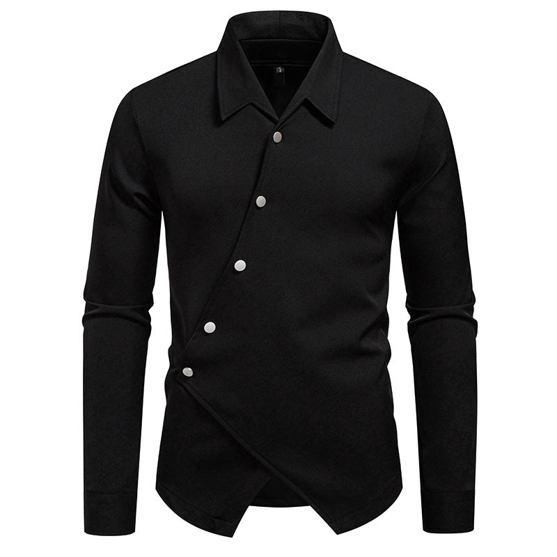 Men's Asymmetrical Shirt with Diagonal Button Placket and Shirt Collar Mune Fashion