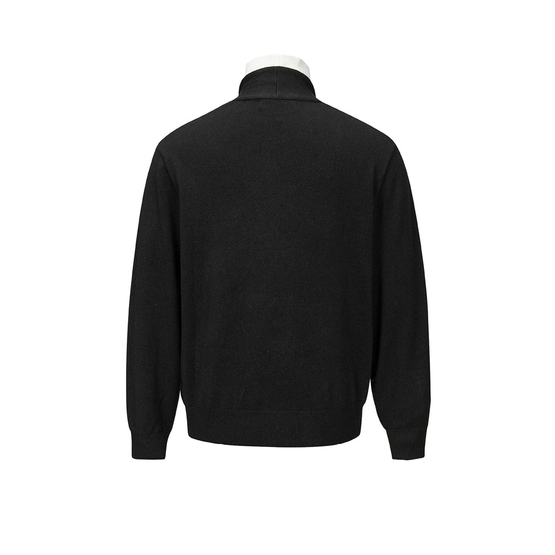 Men's fine-knit layering cardigan with deep V-neck and integrated polo collar Mune Fashion