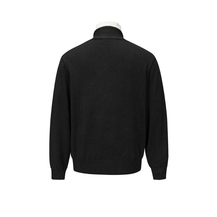 Men's fine-knit layering cardigan with deep V-neck and integrated polo collar Mune Fashion