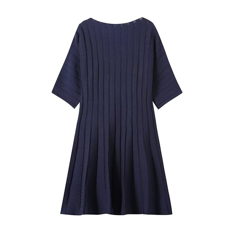 Women's Structured A-Line Knit Dress with Three-Quarter Sleeves Mune Fashion